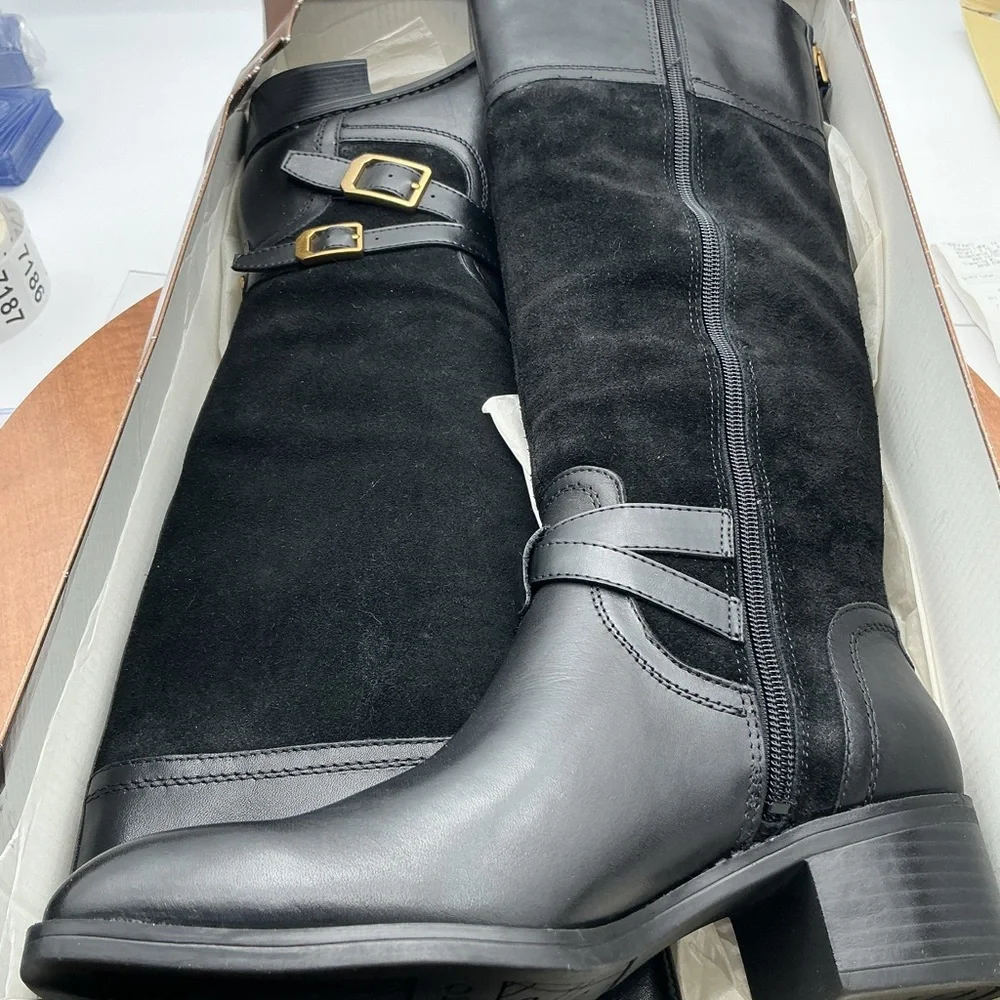 Franco Sarto Womens Lapis Black Knee-High‎ Boots Shoes 6.5 Medium